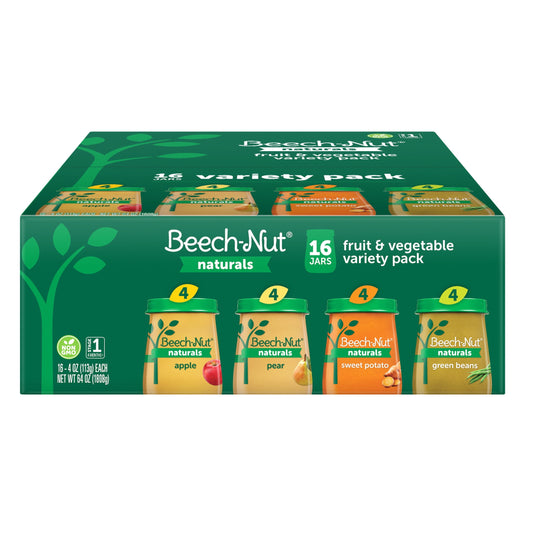 Naturals Stage 1 Baby Food Variety Pack, Fruit & Vegetable, 4 Oz Jar (16 Pack)