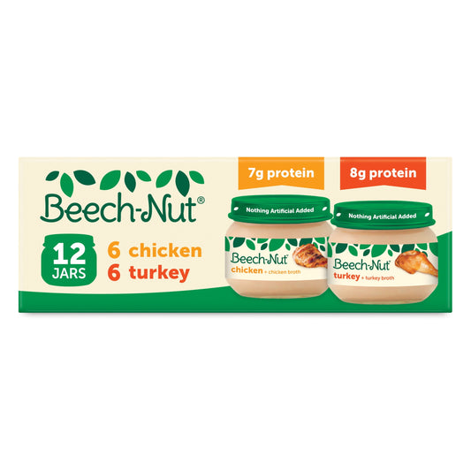 Stage 1 Meat Baby Food Variety Pack, Chicken & Turkey, 2.5 Oz Jar (12 Pack)