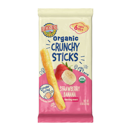 Organic Stage 2 Baby Snack, Strawberry Banana Teething Crunchy Sticks, 0.56 Oz Bag